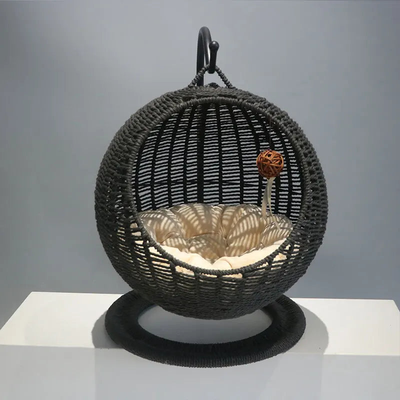 Rattan Cat Litter Mat Hanging Basket Hammock Semi-enclosed Removable Washable Cat Bed Pet Supplies Cat Beds Kitten Villa