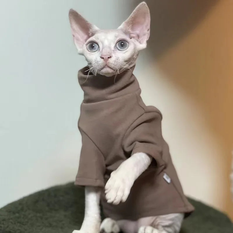 Winter Warm Sphynx Cat Clothes Turtleneck Hairless Kitten Jacket for Small Medium Dogs Cat Pajamas Soft Shirt Chihuahua Costumes