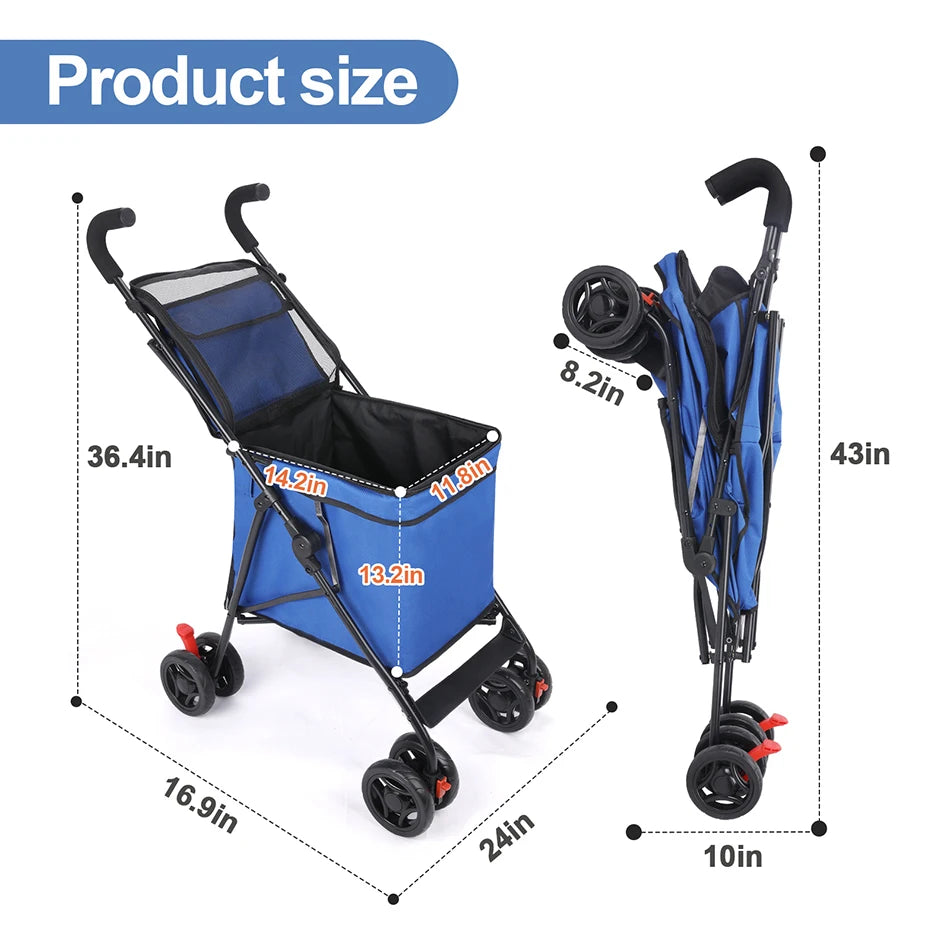 Pet Stroller M S Dog Cat Cage Jogger 4 Wheels Waterproof Puppy Travel Folding Carrier Pet Stroller