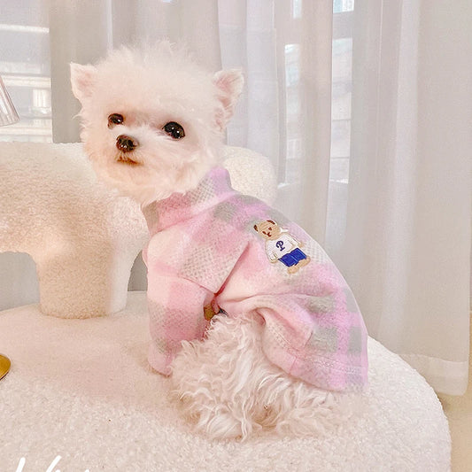 Scarf Bear Bottoming Shirt Pink Dog Clothes Dog Costume Puppy Clothes Pet Clothes Small Dogs Schnauzer Pomeranian