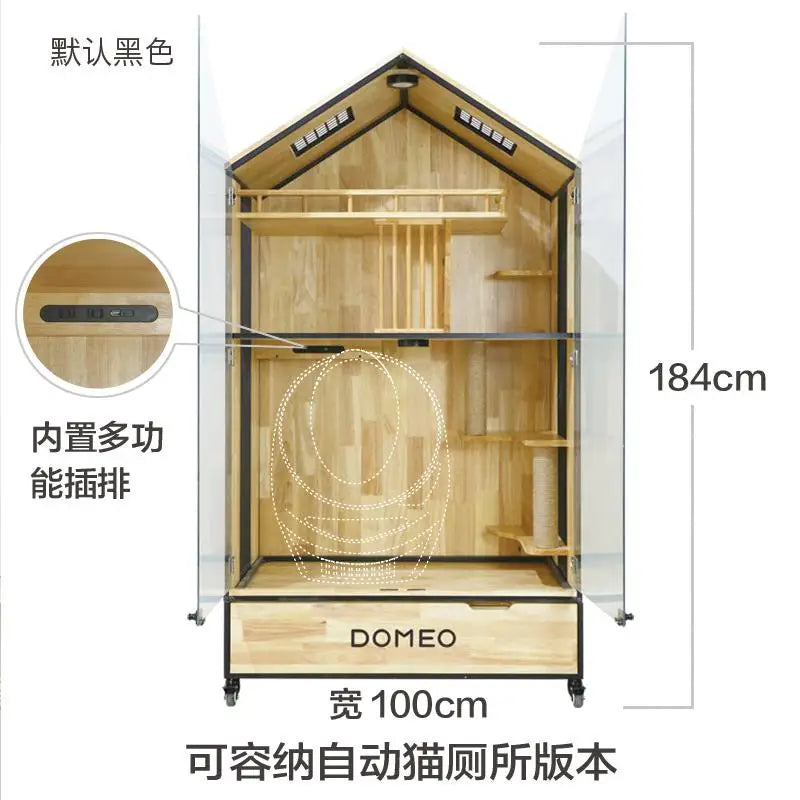 Solid Wood Cat Villa, Starry Cat House, Panoramic Transparent Cat House, Pet Cat Display Cabinet