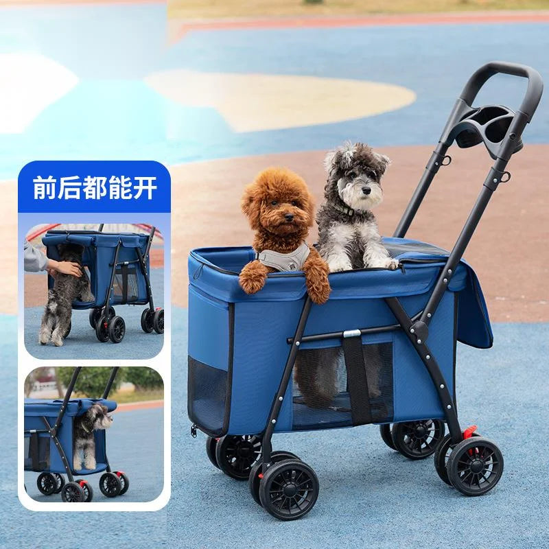 Pet Stroller Carrier Portable Foldable Pet Cart Cat Dog Four Wheeled Cart Pet Outing Cart With Sunroof