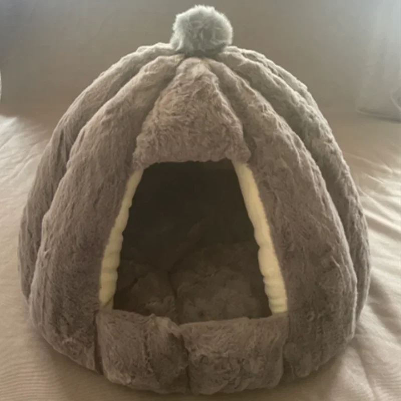 Winter Warm Semi-closed Cat House Removeable Kennel Nest Pet Basket Soft Comfortable Kitten Sleeping Pet Nest Cat and Dog Home