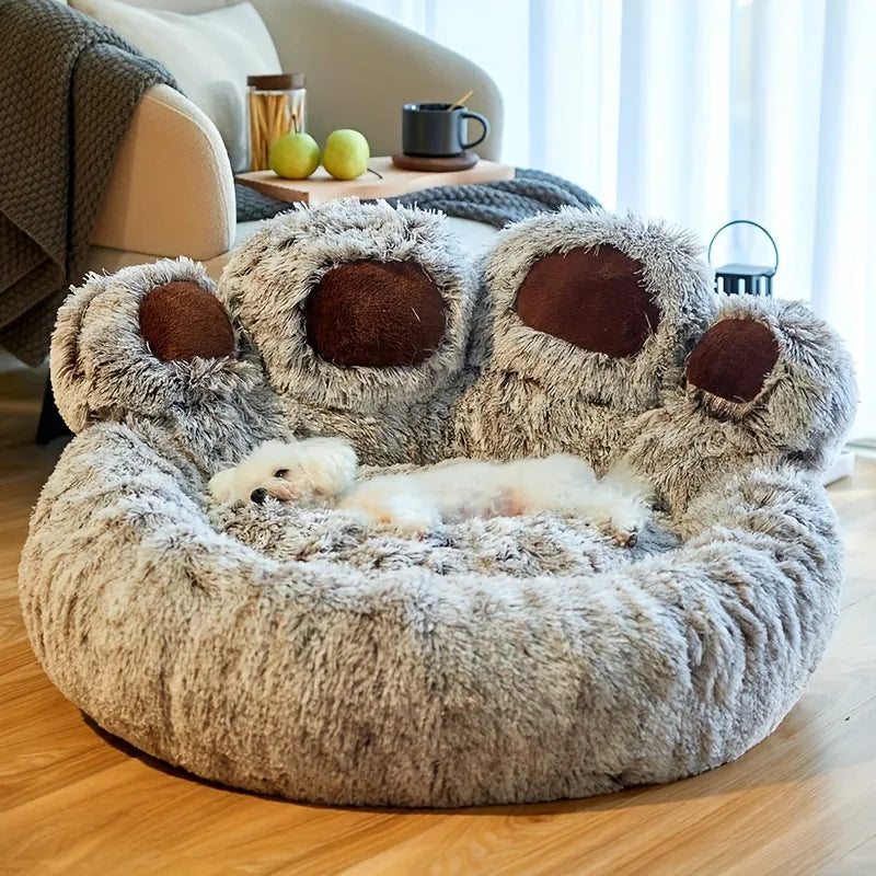 Snuggle Up in Style: Bear Paw-Shaped Pet Sofa Bed - Comfortable, Cozy Sleeping Haven for Small, Medium, and Large Pets with Soft Fluffy Cushion!