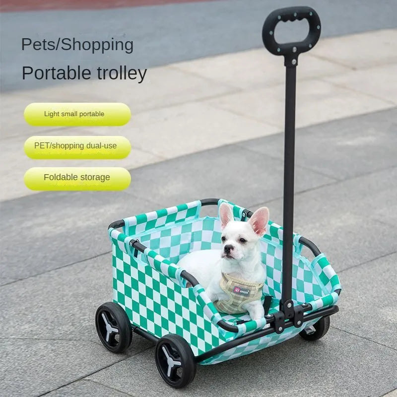 Small Dog Pet Cart Lightweight and Foldable for Cats and Dogs Outdoor Handcart for Strolling Cats and Dogs