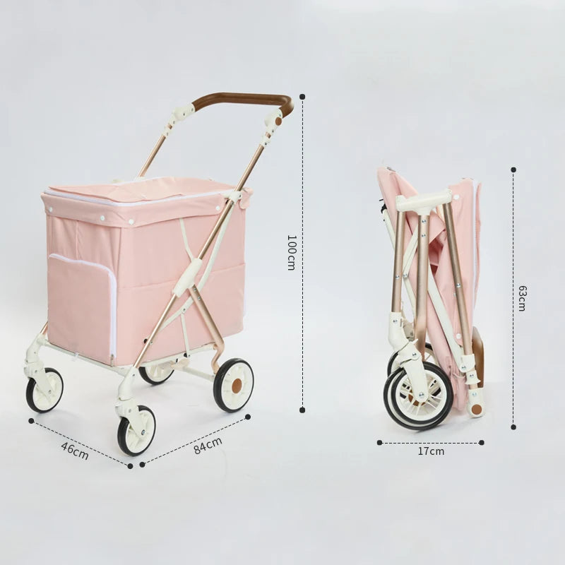 Small Folding Size Household & Outdoor Dog Cart Medium Size Pet Trolley Cart Stroller For Fat Cat