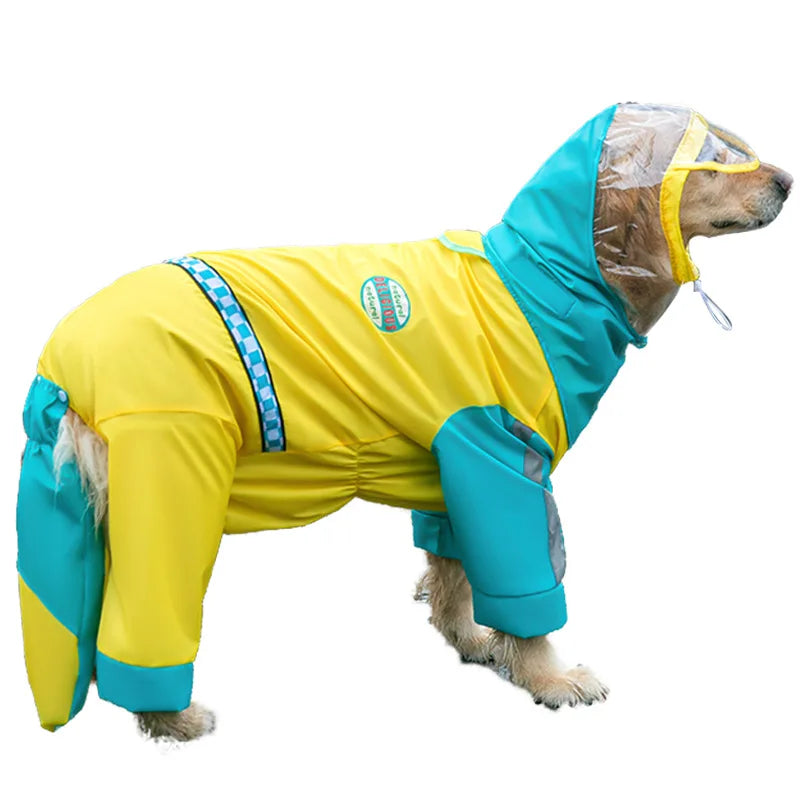 Pet Waterproof Rainwear ,Clothes Four Seasons Outdoor All-inclusive Reflective Dog Raincoat Schnauzer Golden Retriever Costumes