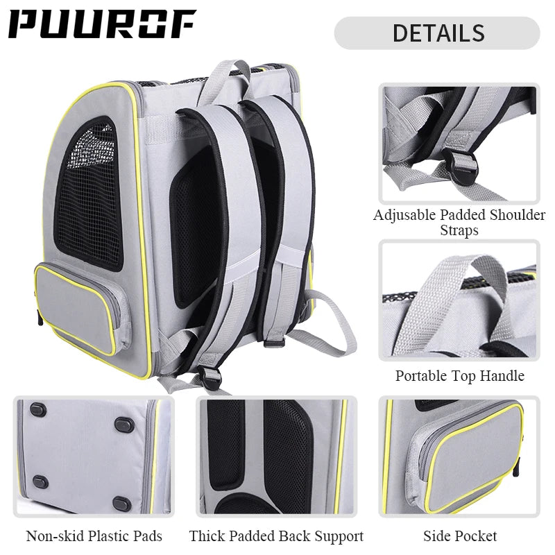 PUUROF Cat bag dog bag go out portable breathable backpack large capacity pet backpack four seasons general cat carrier cat bag