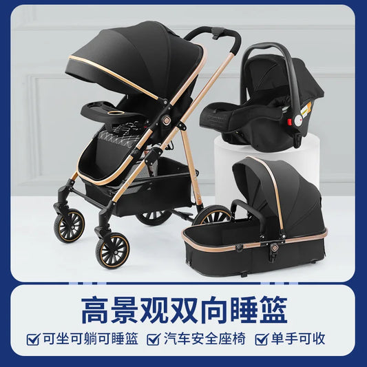 Pet Stroller High Landscape Can Sit and Lie Down Pet Cat and Dog Car Folding Two-way Four-season Shock Car