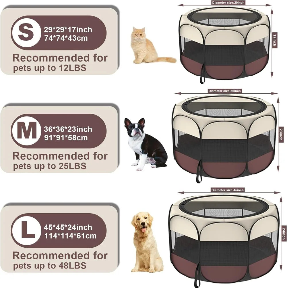 Portable Foldable Pet Dog Cat Playpen and Puppy playpen Pet Tent with Carrying Case Collapsible Travel Bowl Indoor/Outdoor Use w