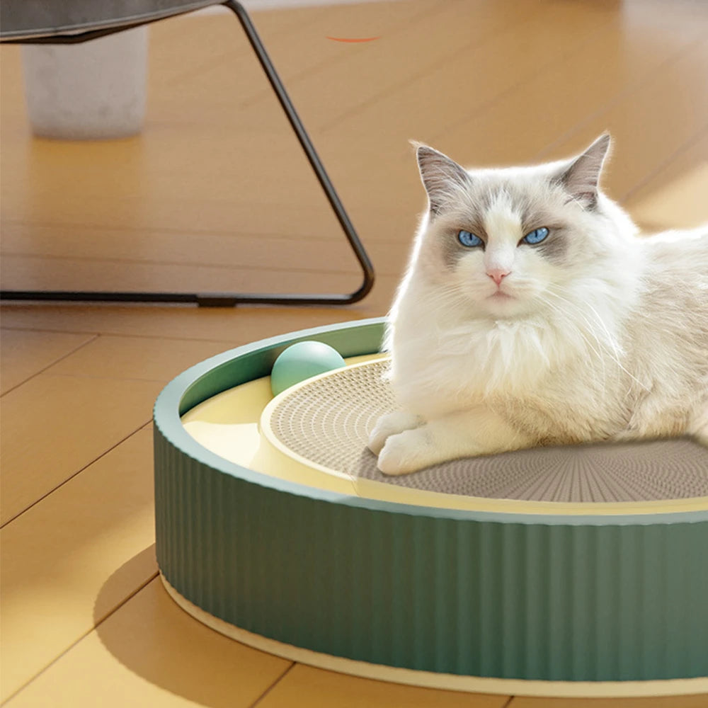 Round Cat Scratching Board with Ball Multi Function Toy Cat Scratcher Funny Sharpen Nails Scraper Can Replace Nest for Cats