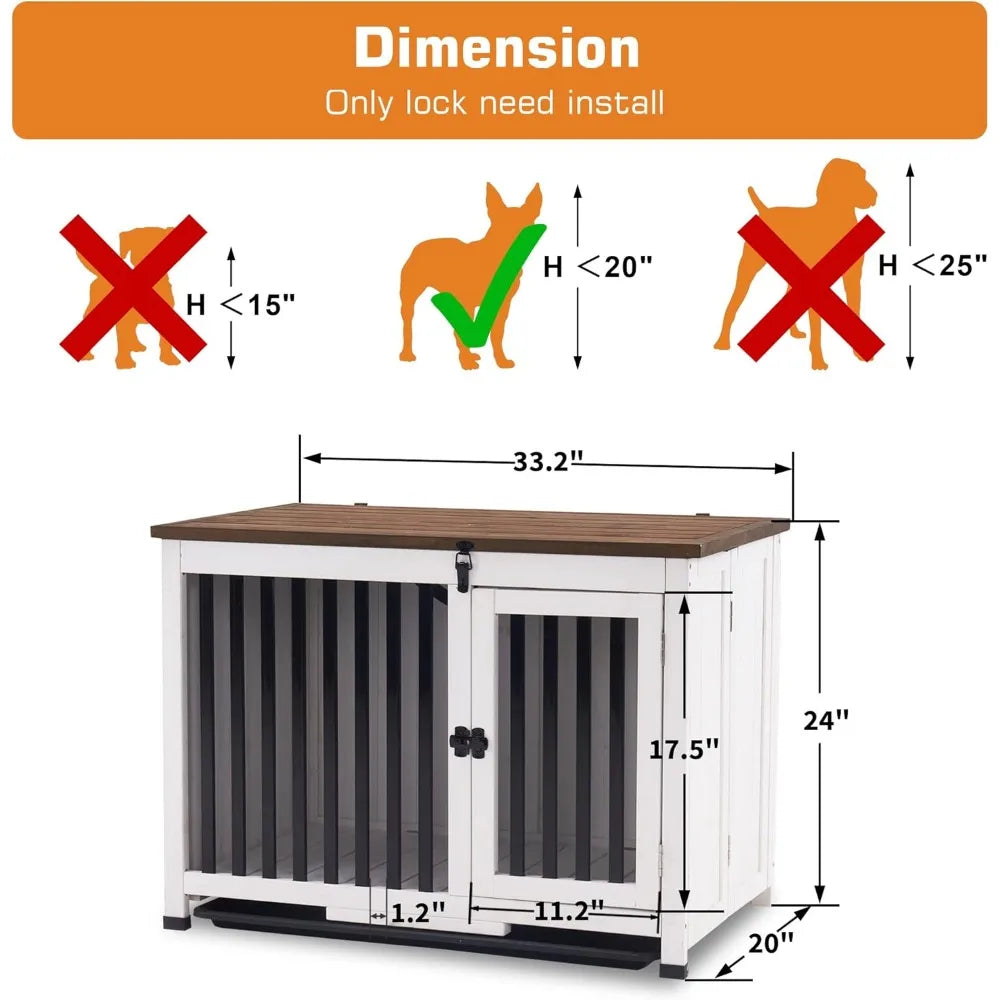 Wooden Dog Crate Furniture, Dog Kennel Pet House End Table, Solid Wood Portable Foldable Cage for Dogs No Assembly Needed Medium