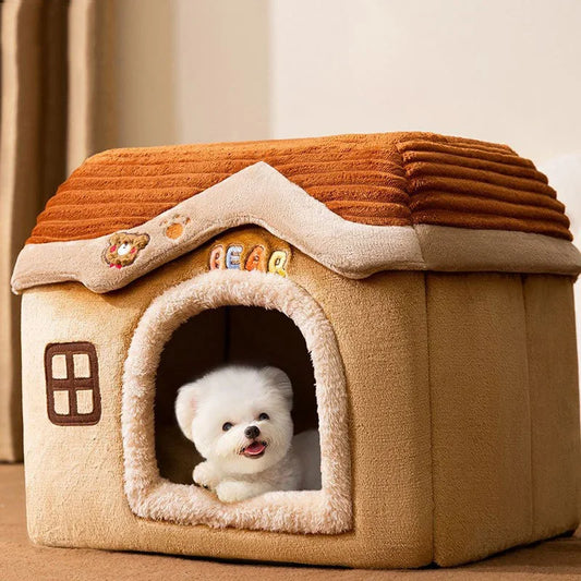 Pet Nest Warm House Kitten Puppy Soft Sofa Cat Bed Small Dog Pad Removable Closed Tent Villa Large Space Basket Cave Indoor Bed