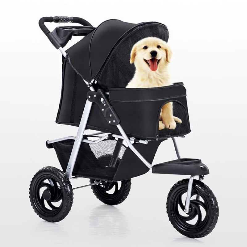 3 Wheel Pet Stroller Outdoor Portable Foldable Pet Cart Breathable Dog Trolley Load Bearing 15kg Pet Carrier