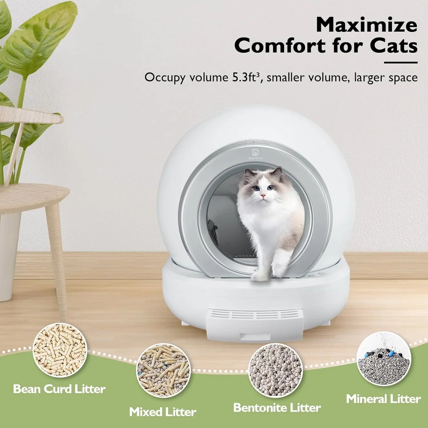 Self Cleaning Litter Box Automatic Cat Litter Box Self Cleaning Large Capacity for Multiple Cats APP Control/Low Noise/Safety