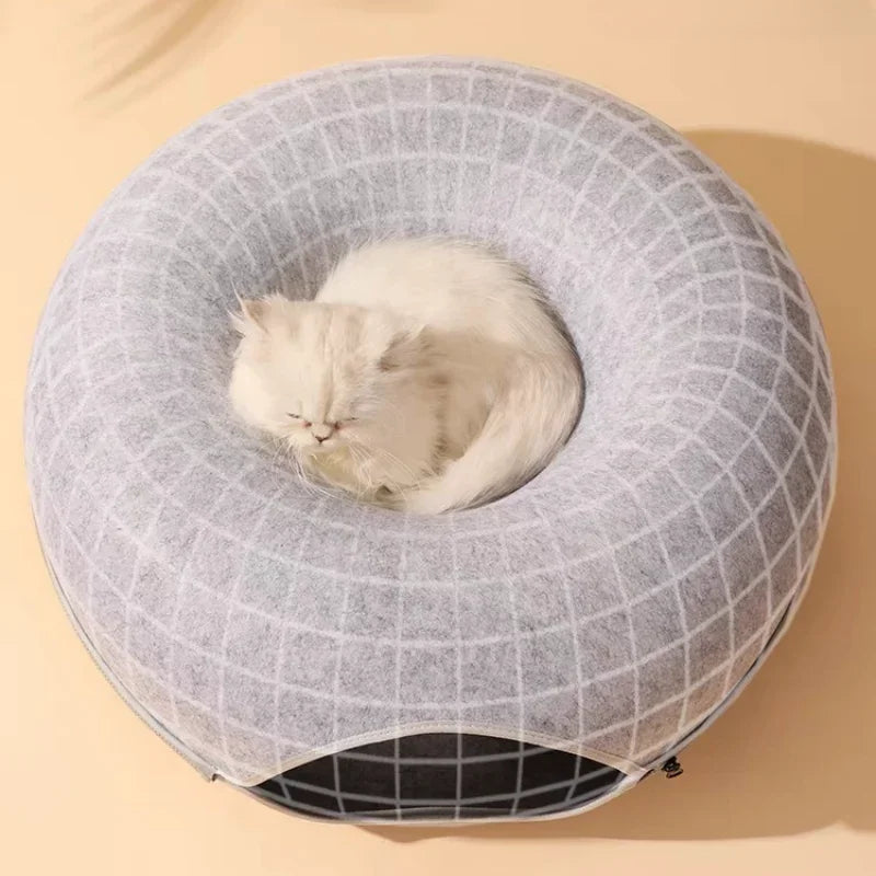 Pet Donut Felt Cat Nest Fun Interactive Toy Tunnel Spliceable Double-Layer Composite Structure Universal Cat Head Cutout Design