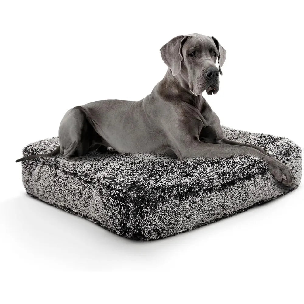 Rectangle Dog Bed - Extra Plush Faux Fur Dog Bean Bag Bed - Fluffy Dog Beds for Large Dogs