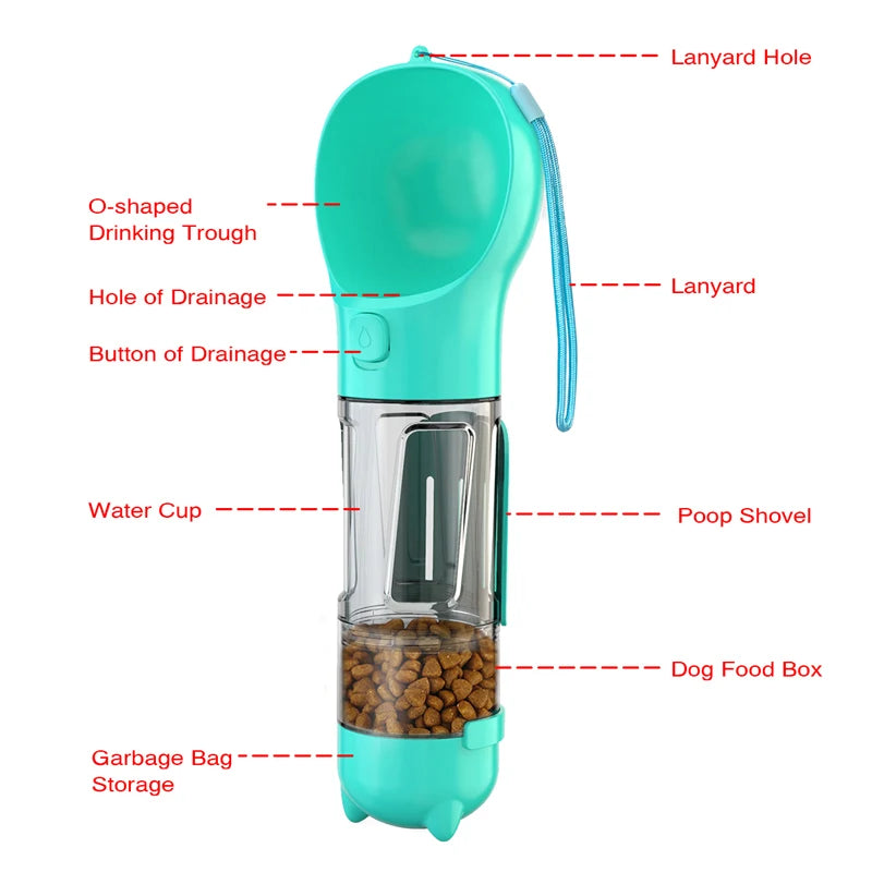 3 In 1 Portable Dog Water Bottle Dogs Multifunction Feeder Drinking Bowl Puppy Kitten Outdoor Food Dispenser Pet Accessories