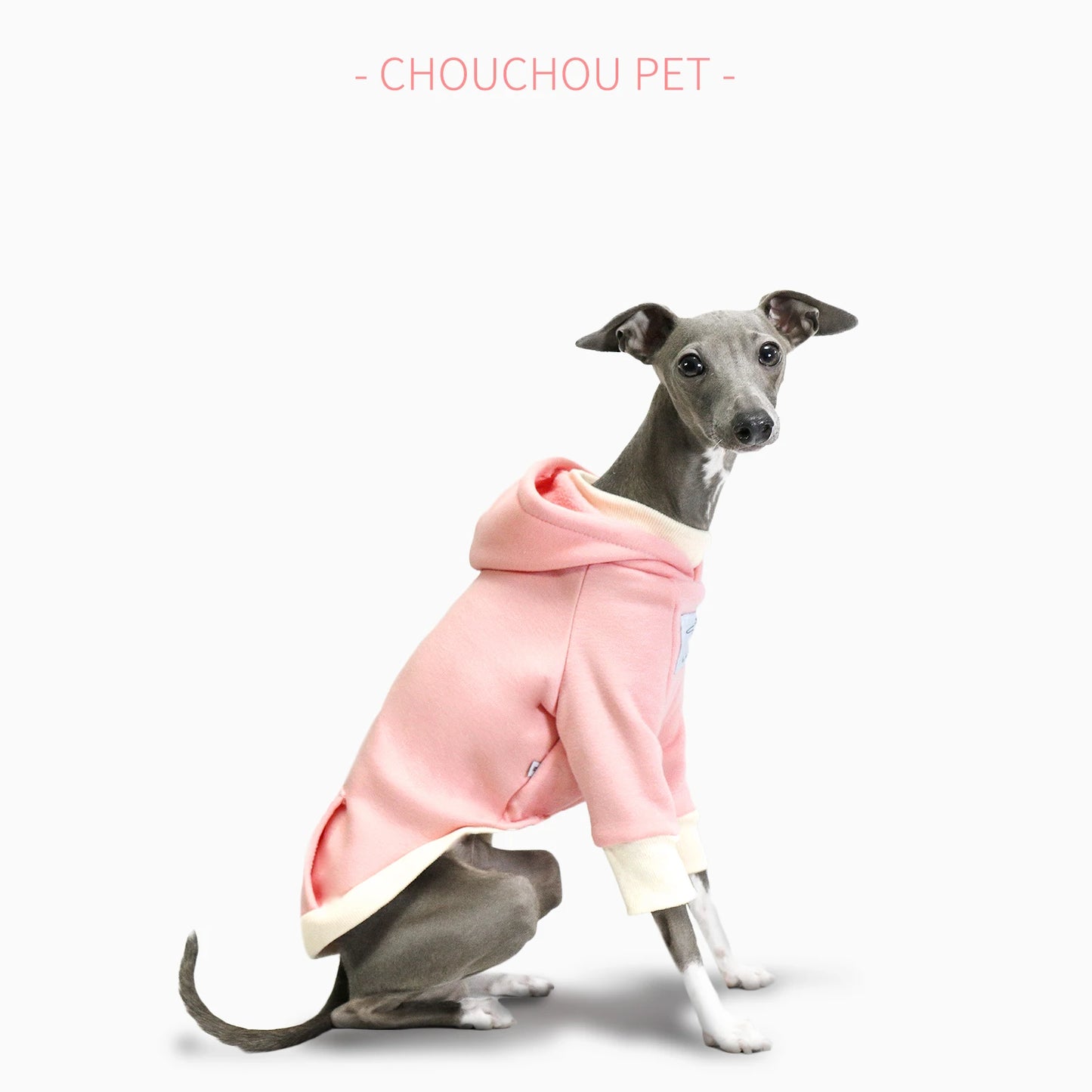 Pink Italian greyhound spring new hooded brown sweatshirt plus velvet warm pet sportswear Whippet dog clothes