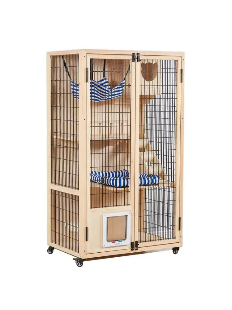 Solid Wood Cat Villa, Cat Cage, Large Space Cat Litter, Luxury Home Indoor Double-Layer Cat House