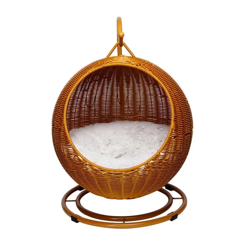 Rattan Cat Nest and Cat Cage Washable Cat Hanging Basket Universal Dog Sleeping Basket for All Seasons Breathable Pet Bed