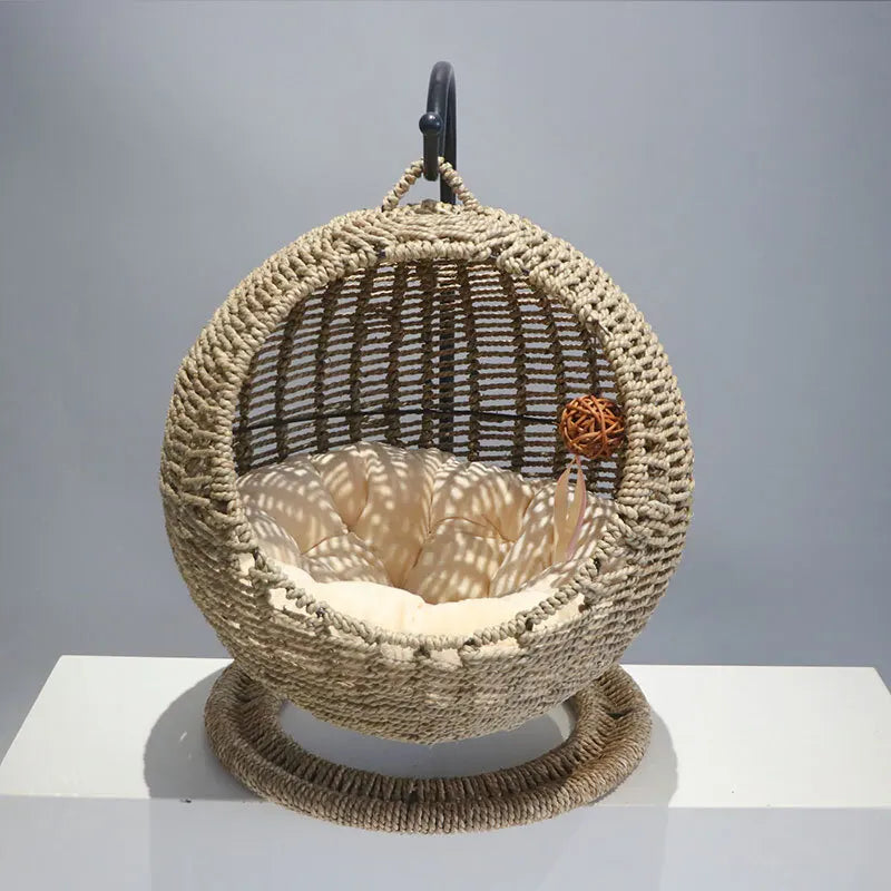 Rattan Cat Litter Mat Hanging Basket Hammock Semi-enclosed Removable Washable Cat Bed Pet Supplies Cat Beds Kitten Villa