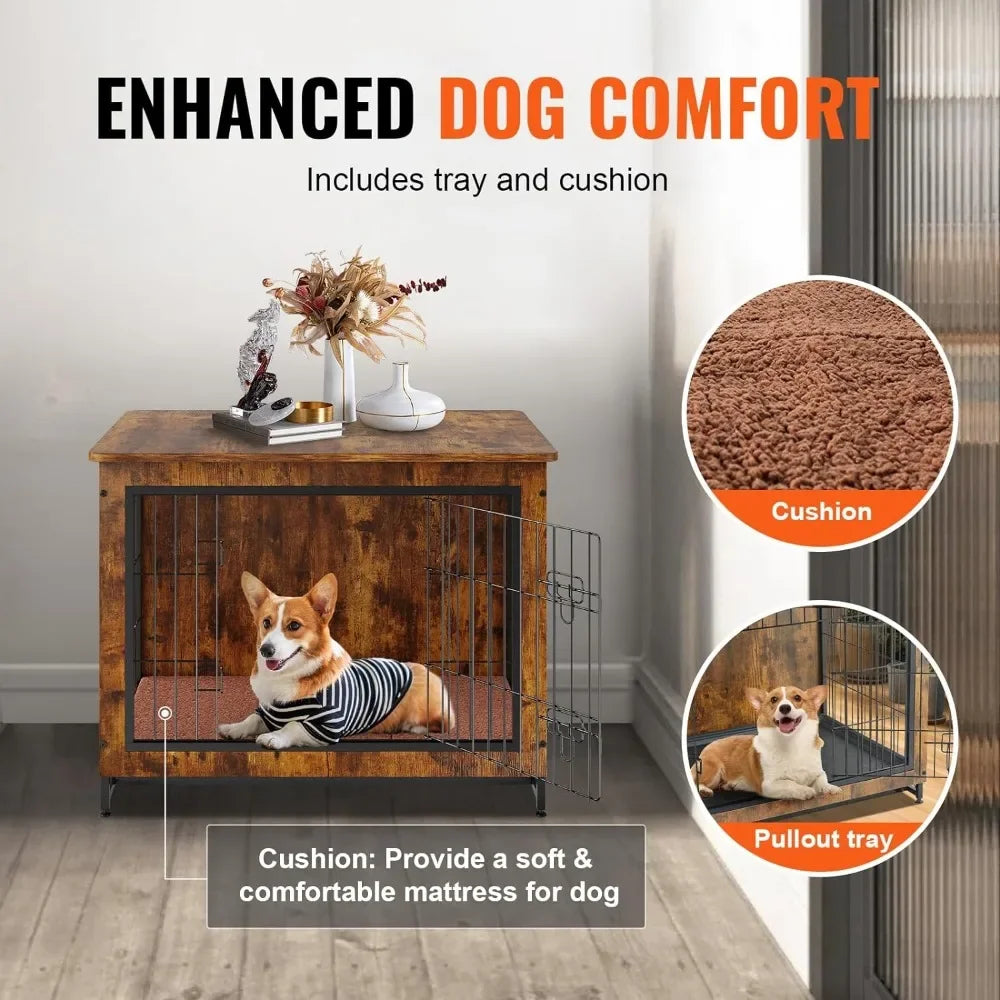 Pets Dogs 32 Inch Wooden Dog Crate With Double Doors Cages |-f-| Houses and Fencing Large Dog House for Big Dogs Rustic Brown