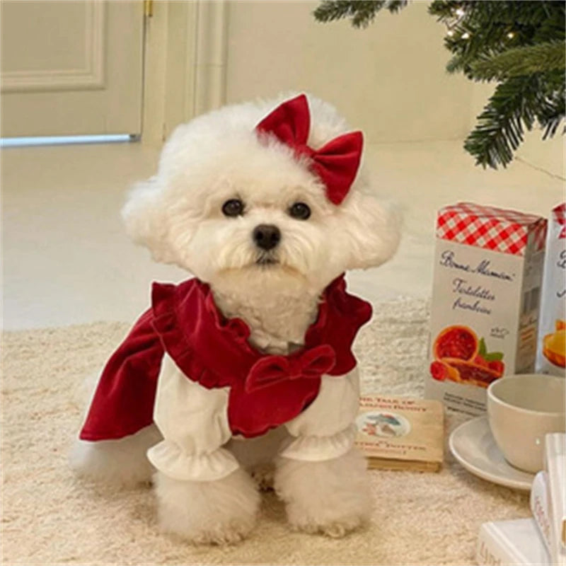 Red Halloween Dog Winter Clothes Lovely Print Puppy Knit Sweaters Warm New Year Clothing for Cats French Bulldog Pet Supplies