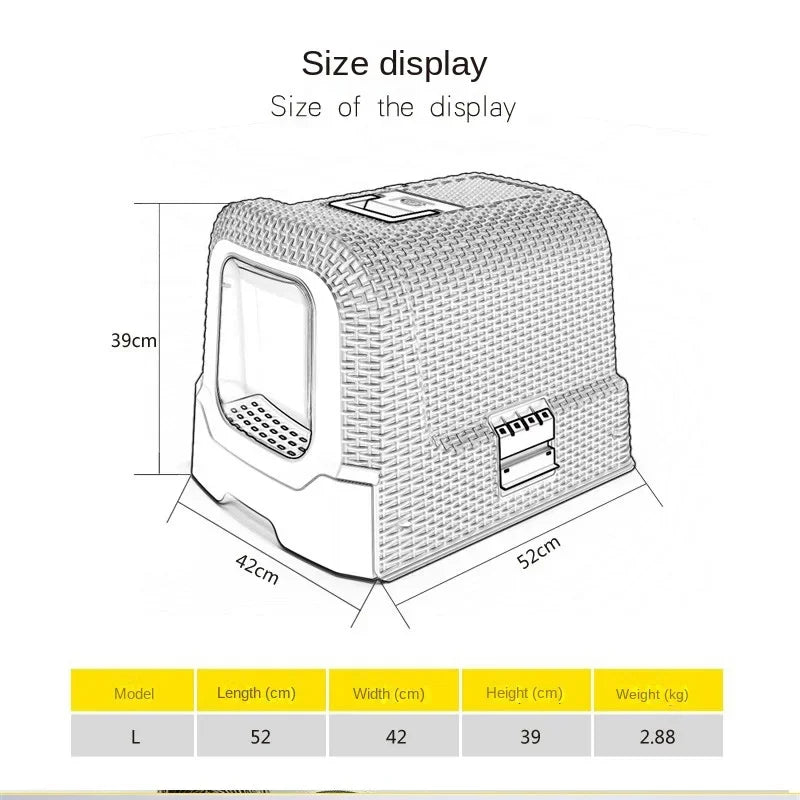 Rattan wind enclosed single-layer drawer cat toilet deodorant cat litter basin large space large fat cat bedpan pet supplies