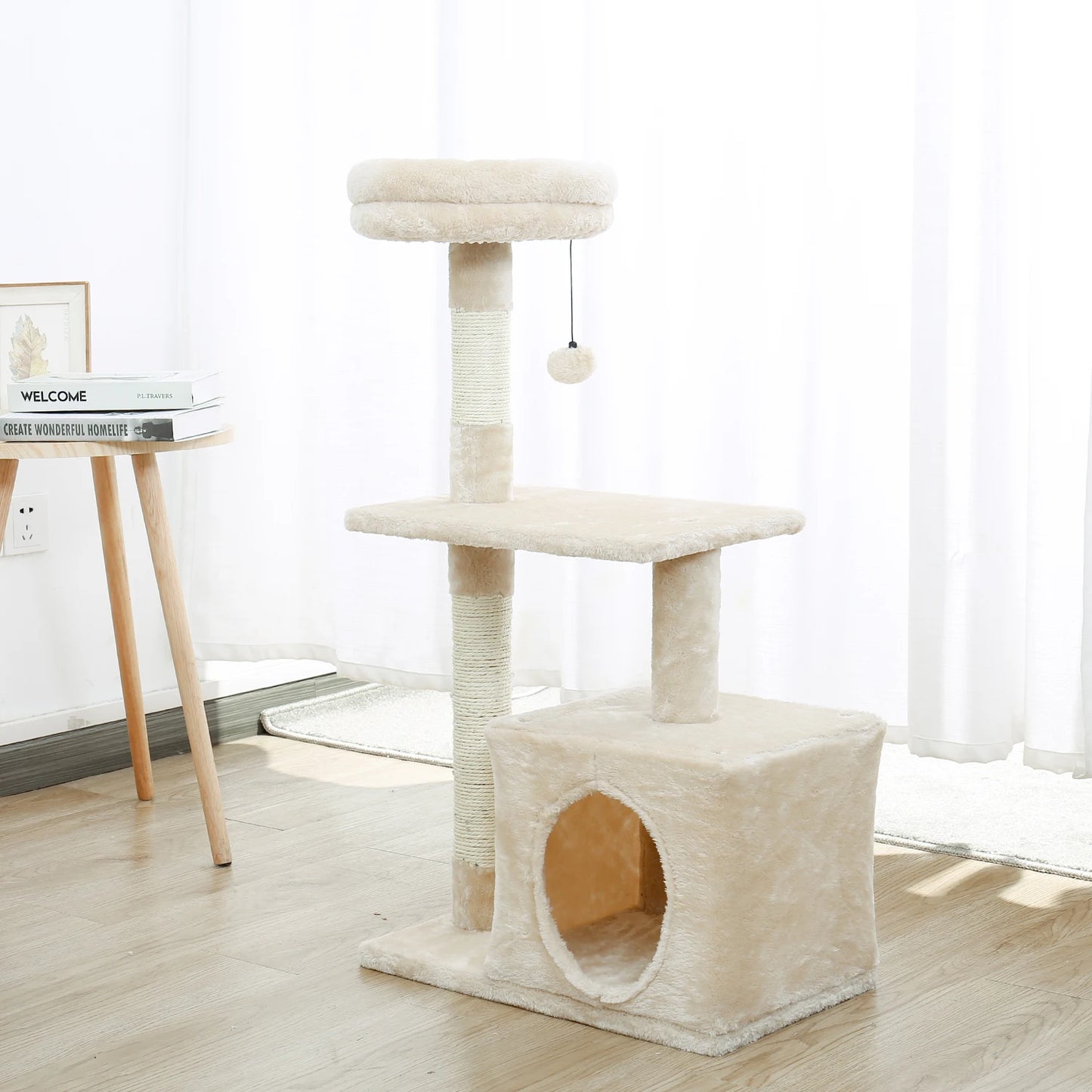 Small Cat Tree with Sisal Scratching Posts, Top Perch, Cozy Condo, Cat Tower for Indoor Cats, Cat Accessories, Scraper for Cats