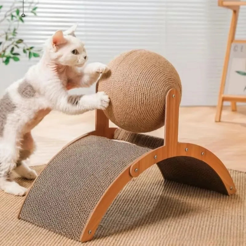 Wooden Cat Scratching Ball 2 In 1 Cat Scratcher Sisal Scratch Board Wear-Resistant Grinding Paw Toy Solid Wood Scraper for Cats