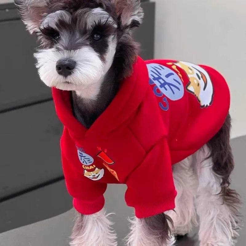 2025 Pet Dog Clothing Autumn Winter New Year Celebration Red Velvet Warm Hoodie Wholesale