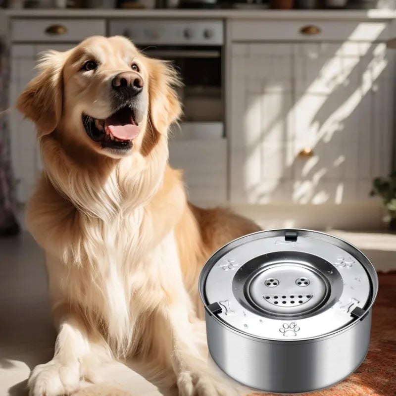 1L 3L Stainless Steel Dog Floating Bowl, No Spill Anti-Splash Dog Water Dispenser, Non-Slip Dog Cat Pet Water Feeder Bowl