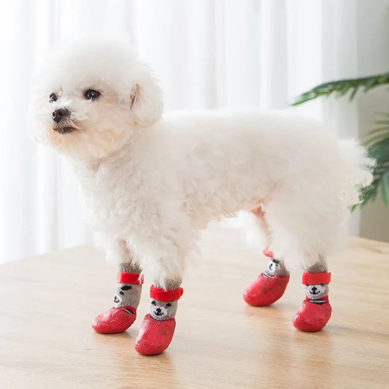 Winter Warm Pet Dog Shoes for Small Medium Dogs Rubber Cotton Socks Anti-Slip Pets Snow Boots Dog Accessories