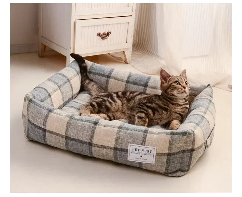 Versatile Square Lattice Dog / Cat Bed: Detachable, Washable Pet Bed & Cat Nest - Double-Sided Usable Cotton Pad & Sleeping Bag for Big and Small Cats!