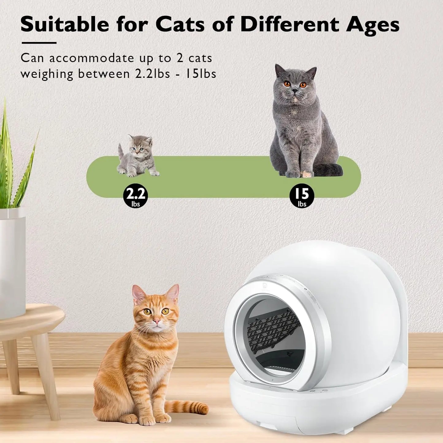 Self Cleaning Litter Box Automatic Cat Litter Box Self Cleaning Large Capacity for Multiple Cats APP Control/Low Noise/Safety