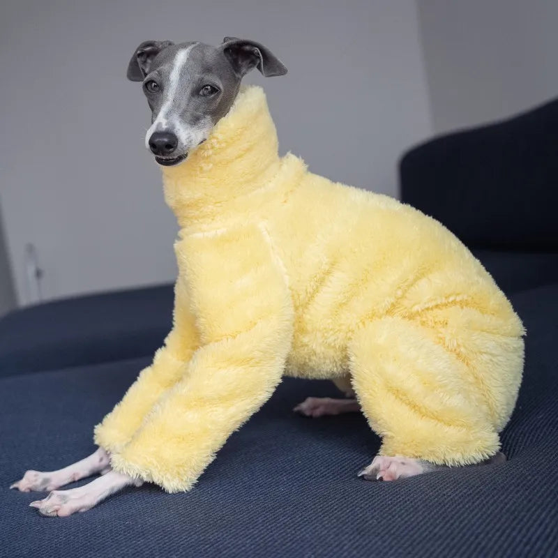 Yellow soft dog coat high collar design winter warm small medium dog pajamas suitable for Italian Greyhound Whippet Bellington