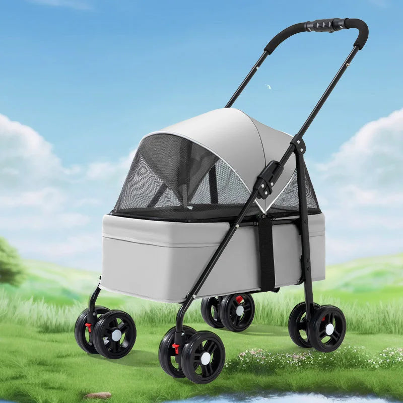 Pet Stroller Cat Teddy Baby Stroller Dogs Go Out with Hand Pulled Carts Lightweight and Foldable Outdoor Travel Small Pet Car