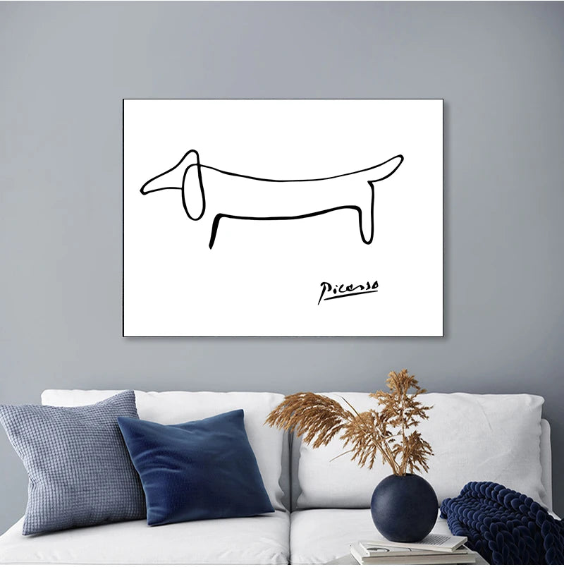 Picasso Abstract Painting One Stroke Nordic Poster Wall Art Canvas Dog Poster Black And White Wall Pictures Living Room Decor