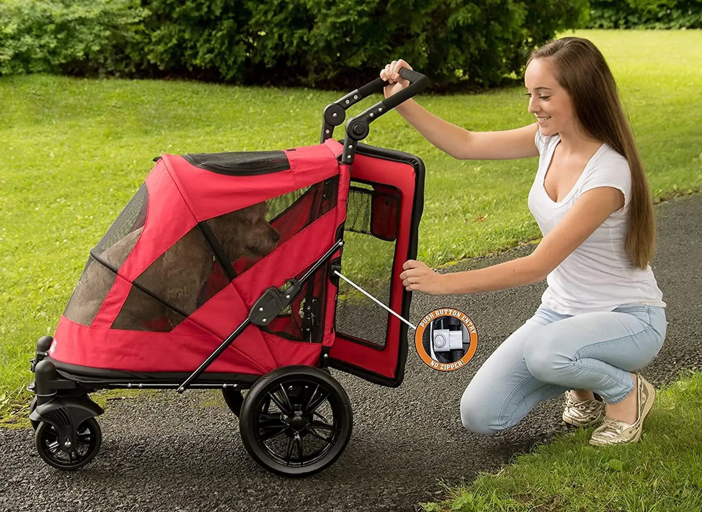 Pet Gear NO-Zip Pet Stroller with Dual Entry, Push Button Zipperless Entry for Single or Multiple Dogs/Cats, Pet Can Easily Walk