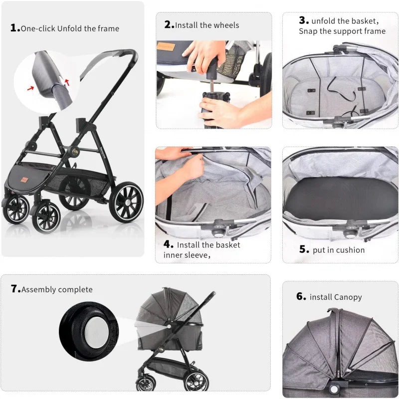 Pet Stroller 3 in 1 Dog Stroller Medium Small Size Dogs, Large Cat Stroller with Detachable Carrier Puppies, Doggies, Ki