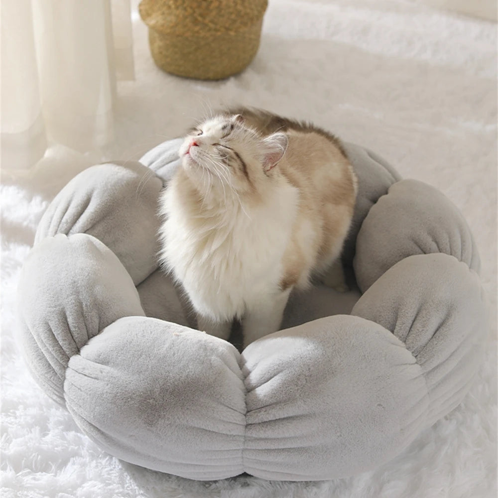 Round Long Plush Pet Beds Pets Sleeping Cave Cat Sleep Nest Sofa Pets Bed Warmth Lounger Cushion Cat House Indoor Cat Products