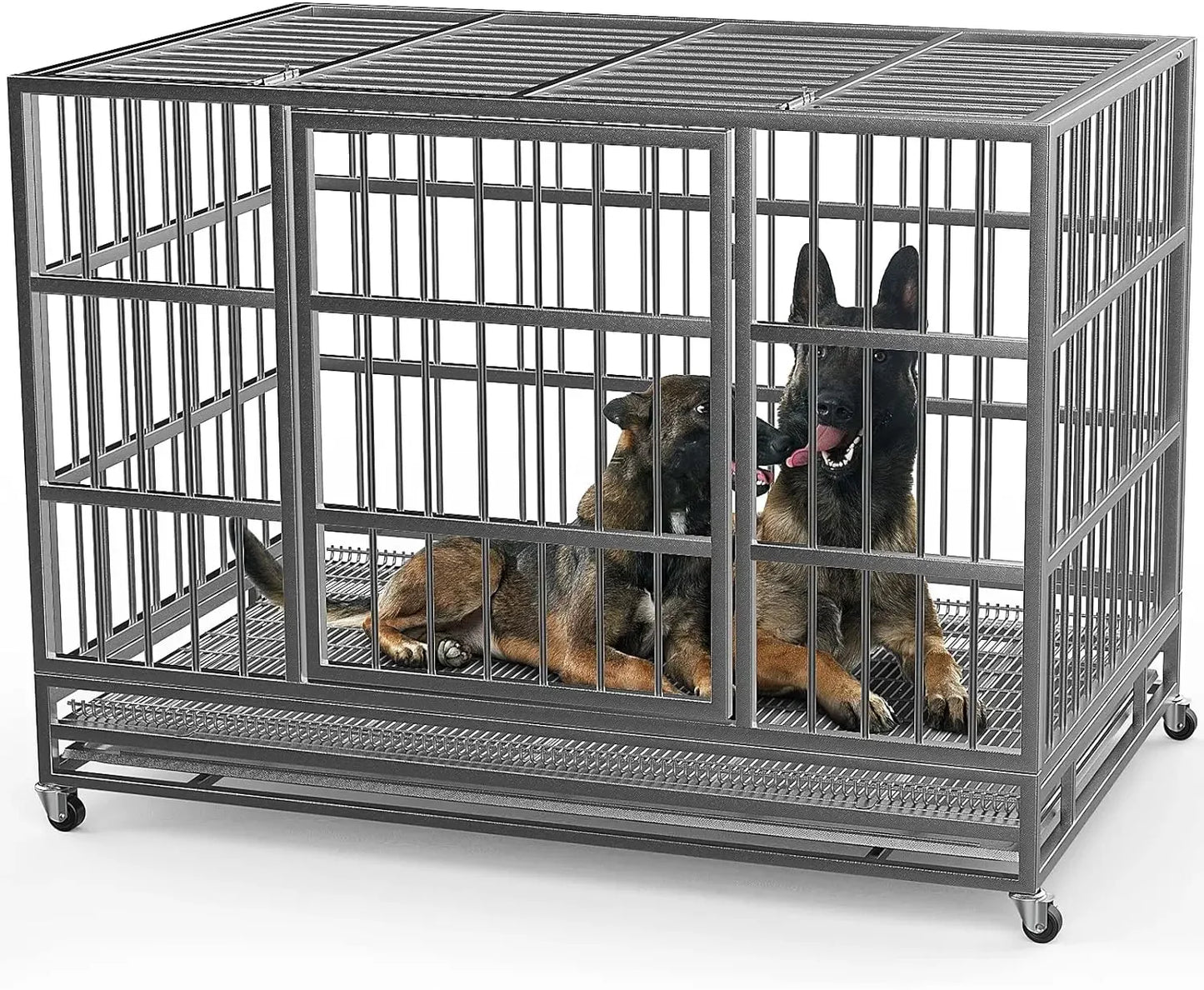 WOKEEN 48/38 Inch Heavy Duty Dog Crate Cage Kennel with Wheels, High Anxiety Indestructible, Sturdy Locks Design