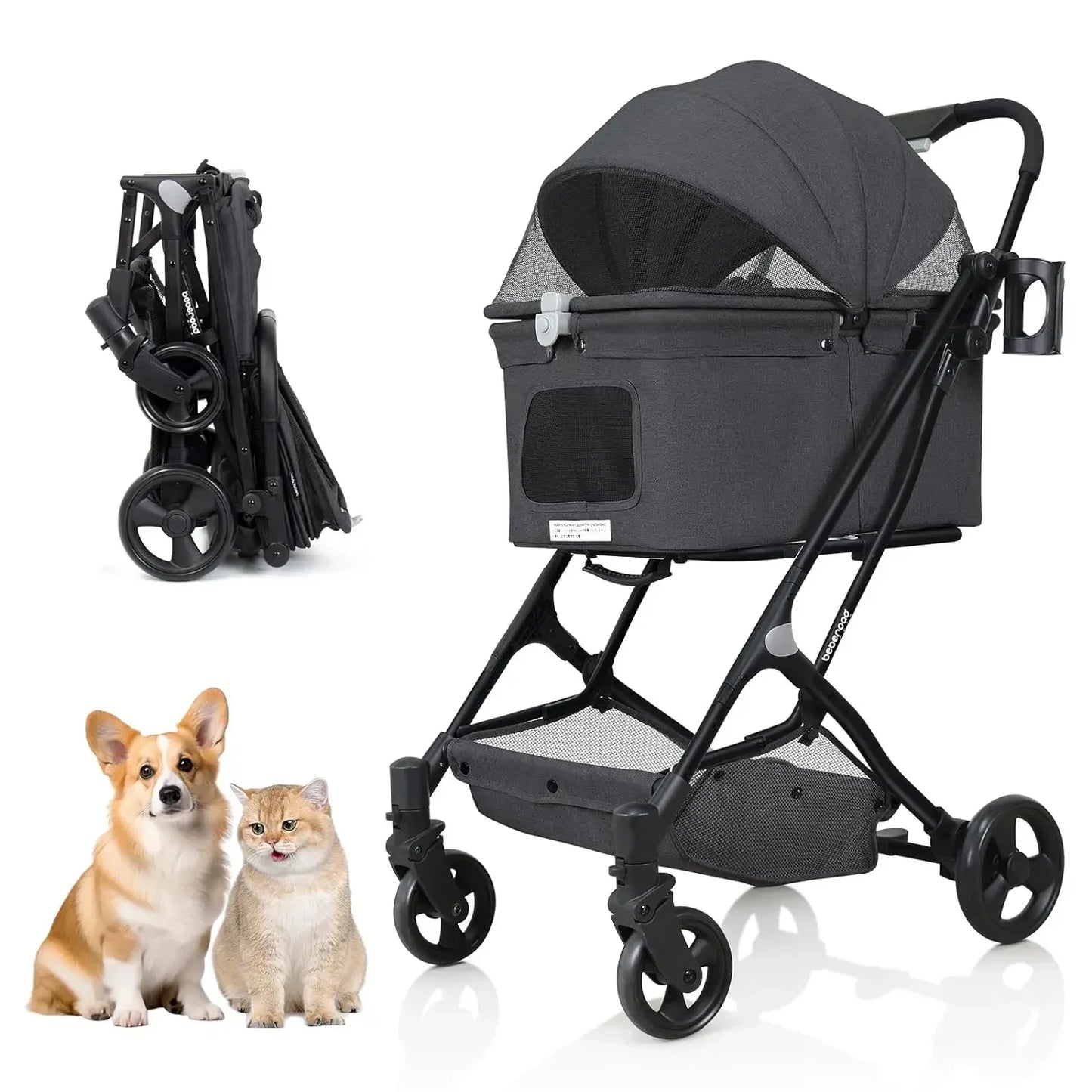 Pet Strollers, Double Pet Stroller for 2 Small Dogs or Cats Lightweight Foldable Double Dog Strollers with Detachable Carrier