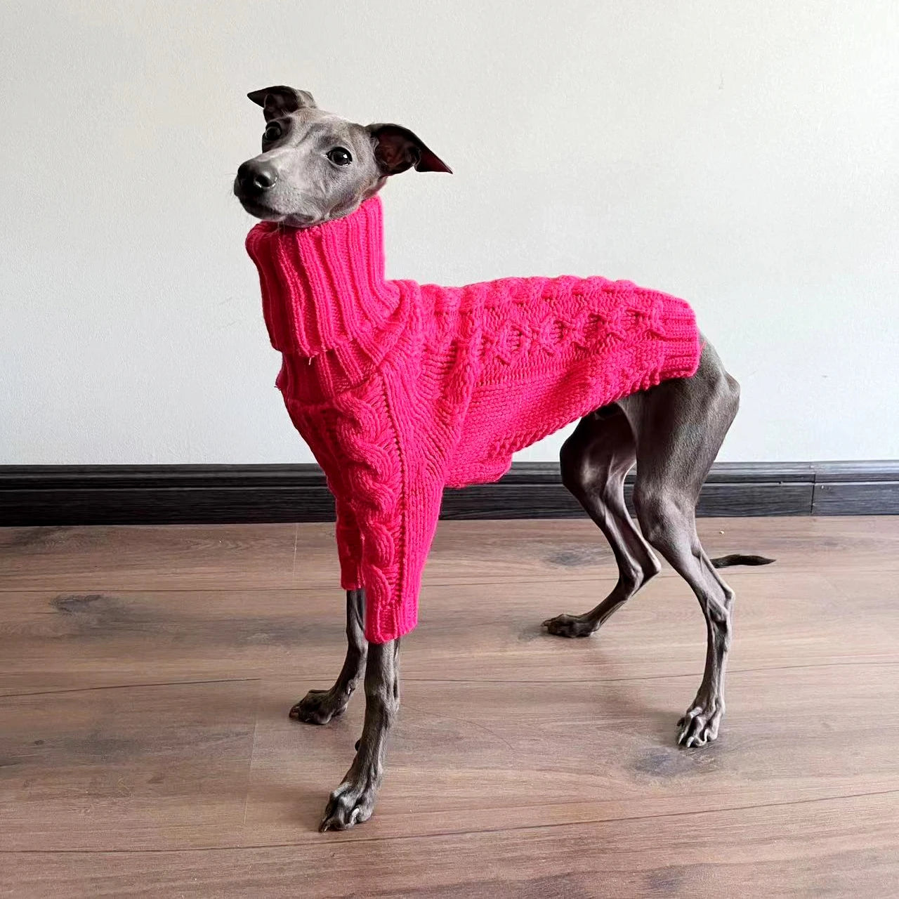 pink Fashionable Turtleneck Winter Dog Sweater Thick Warm Pet Sweater Handmade Wool Knitted Italian Greyhound Whippet Beagle