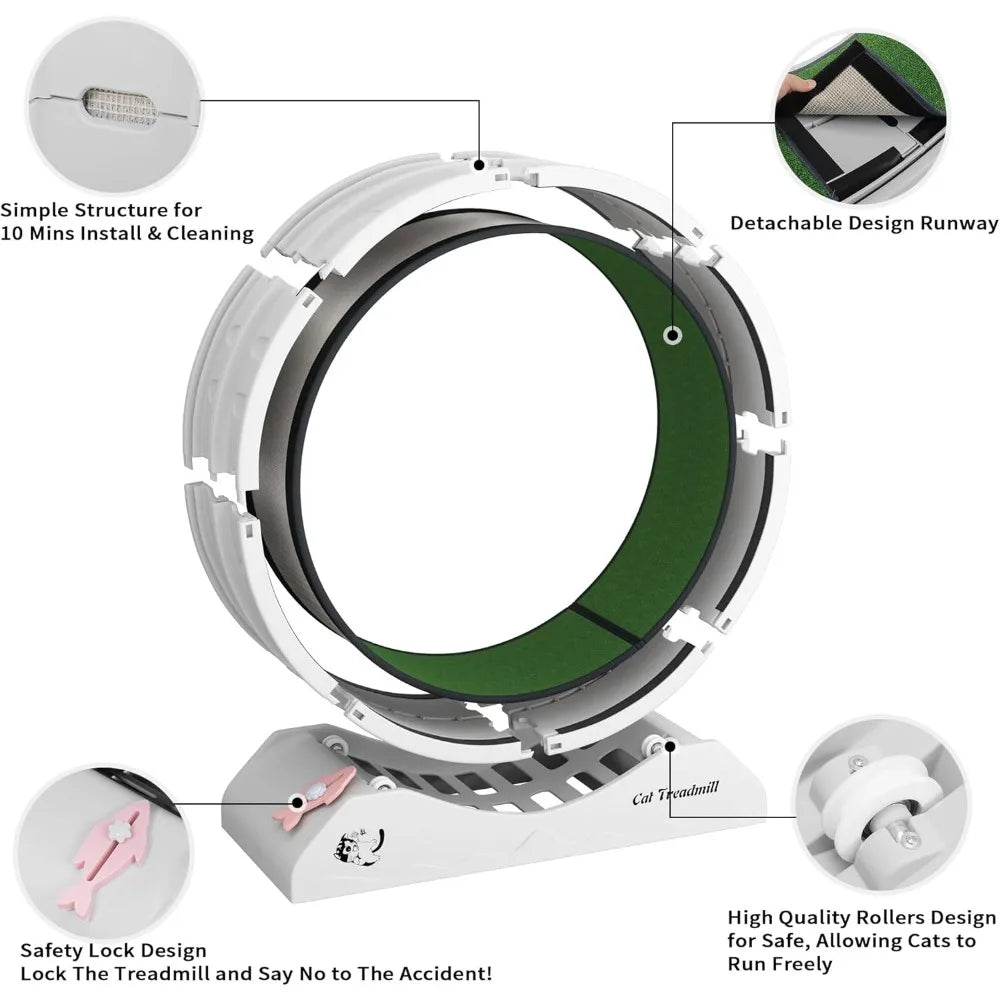 31.5" Large Cat Treadmill, Cat Exercise Wheel with Locking Mechanism Nonslip Carpet Cat Teaser Running Wheel for Indoor