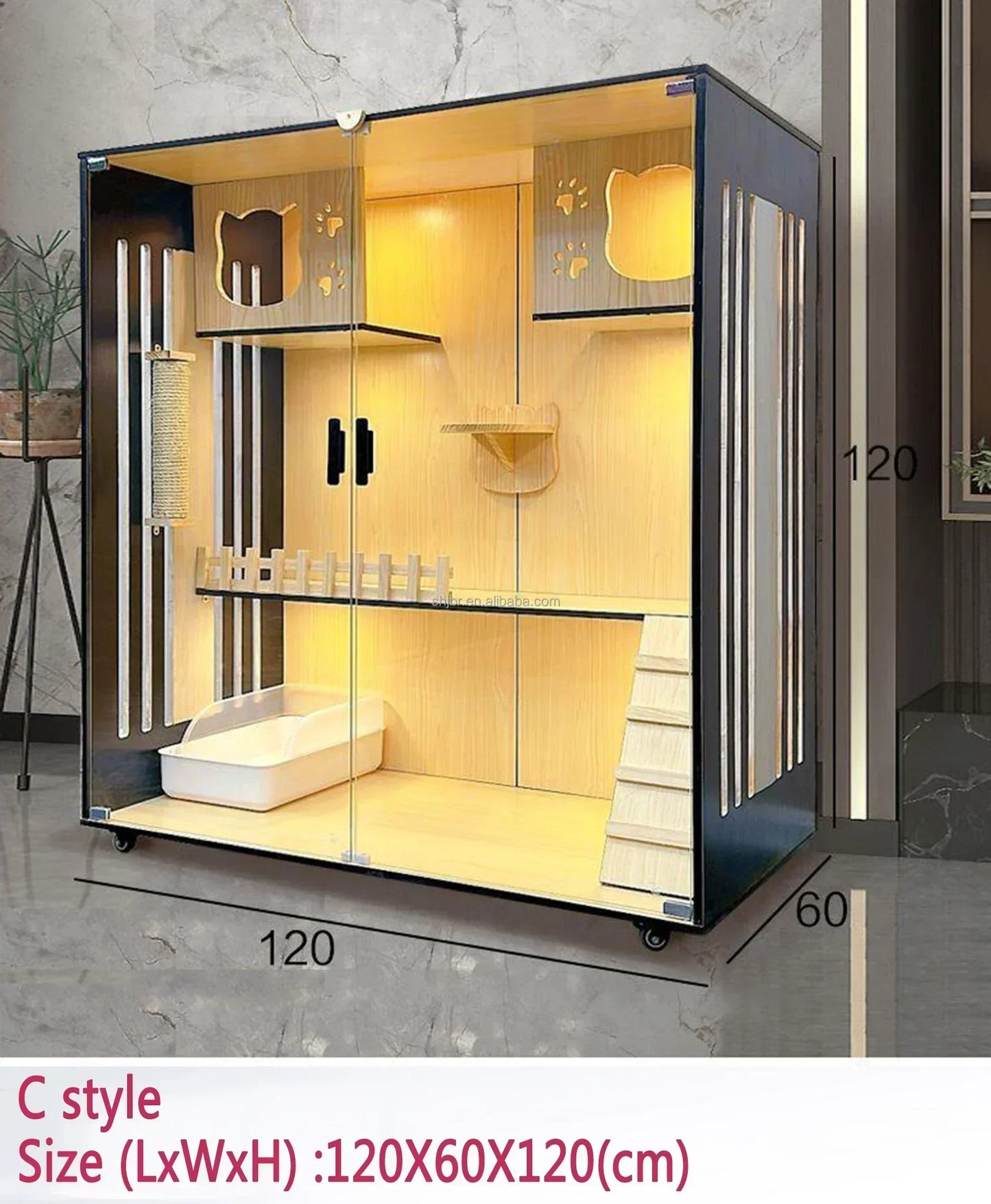 Solid Wood Cat Cage Indoor Two-layer Cat Cabinet Kitten Nest Kitten House Display Cage Three-layer Cat Villa Large Capacity