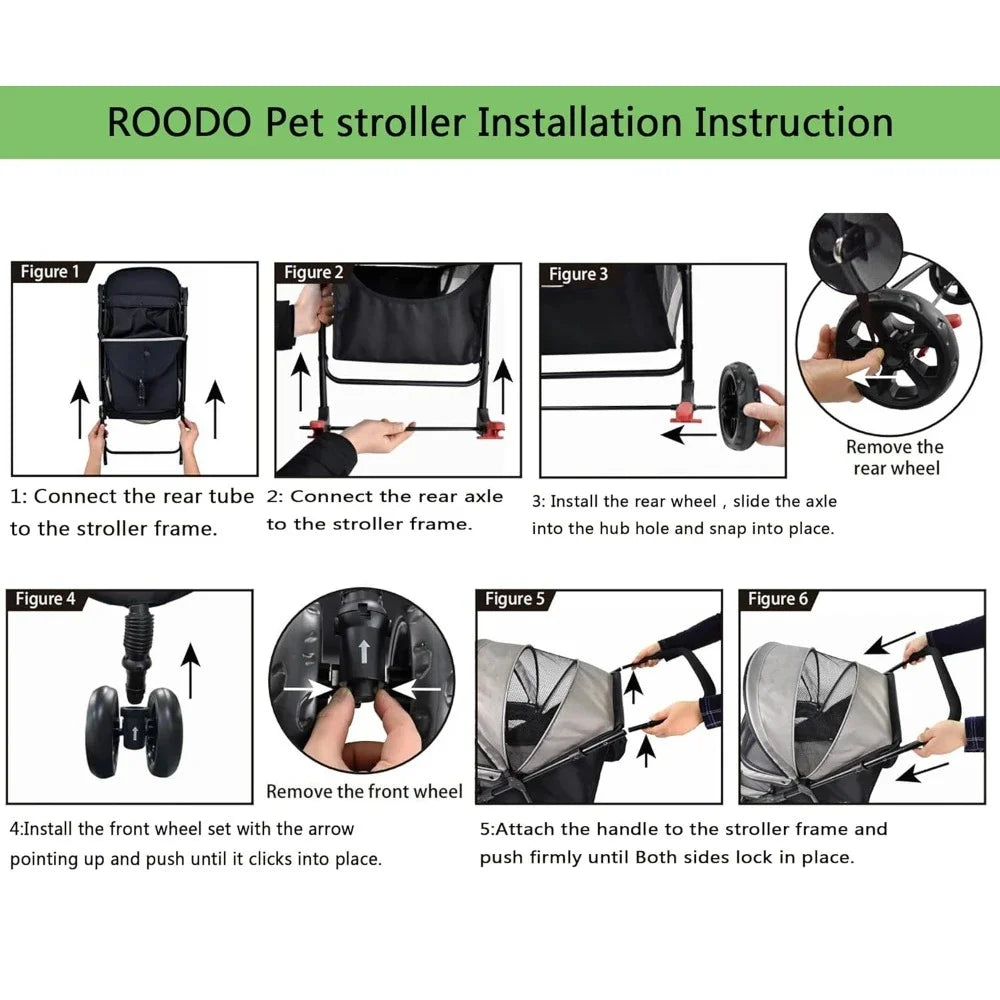 3Wheel Pet Stroller Lightweight Foldable Portable Compact Pet Gear Puppy Travel Suitable for 30LB Small Dogs and Cats