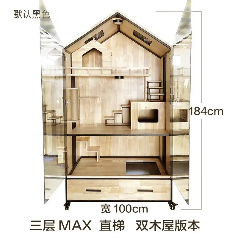 Solid Wood Cat Villa, Starry Cat House, Panoramic Transparent Cat House, Pet Cat Display Cabinet