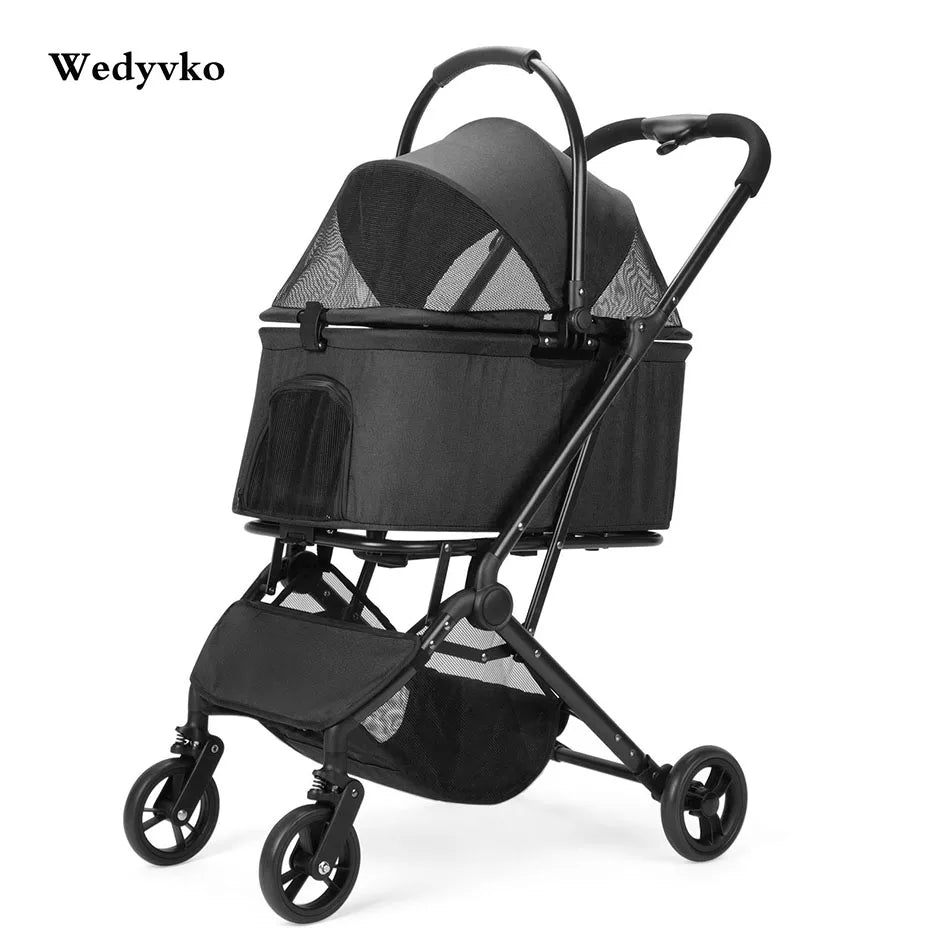 Pet Stroller Carrier Folding Dog Cat Travel Safe Breathable Portable Lightweight Smooth Ride Compact Design